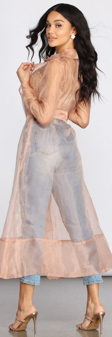 Sheer Luminosity Organza Trench Coat helps create the best summer outfit for a look that slays at any event or occasion!