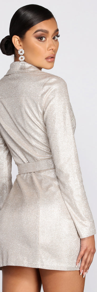 Dazzling Doll Glitter Trench Dress provides gorgeous formal dress style to feel beautiful for Homecoming 2023, Bridesmaids, Wedding Guests, Winter Formal Dance, Military Balls, and Prom.