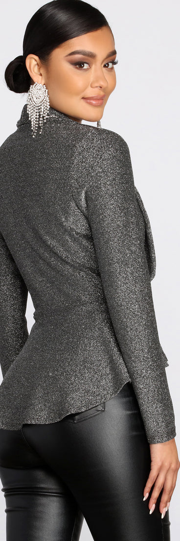 All Glam Glitter Peplum Blazer helps create the best summer outfit for a look that slays at any event or occasion!