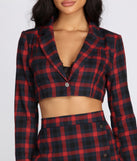 You’ll look stunning in the Preciously Plaid Cropped Blazer when paired with its matching separate to create a glam clothing set perfect for a New Year’s Eve Party Outfit or Holiday Outfit for any event!