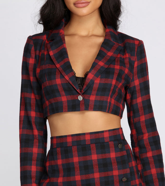 You’ll look stunning in the Preciously Plaid Cropped Blazer when paired with its matching separate to create a glam clothing set perfect for a New Year’s Eve Party Outfit or Holiday Outfit for any event!