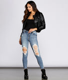 Faux Leather Bomber Jacket for 2023 festival outfits, festival dress, outfits for raves, concert outfits, and/or club outfits