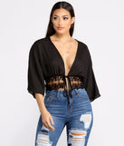 With fun and flirty details, Effortless Vibes Lace Detail Tie Front Top shows off your unique style for a trendy outfit for the summer season!