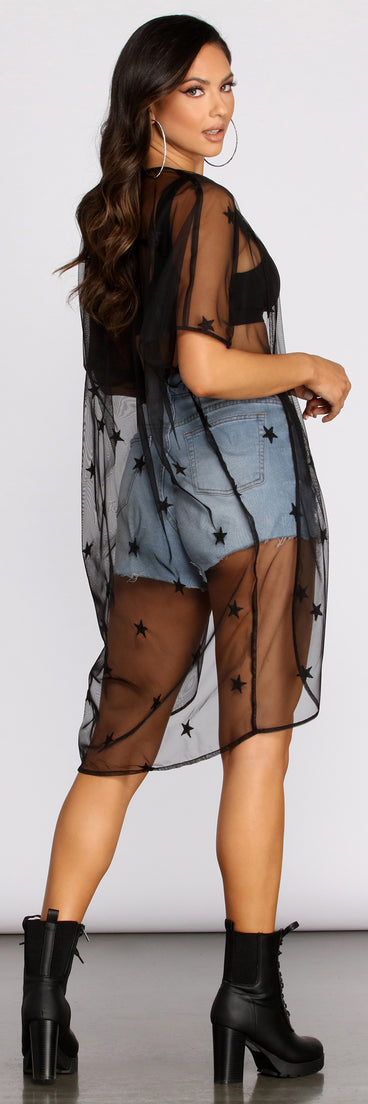 Mesh Star Kimono is a trendy pick to create 2023 festival outfits, festival dresses, outfits for concerts or raves, and complete your best party outfits!
