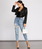 Chic And Cropped Faux Leather Jacket is a trendy pick to create 2023 festival outfits, festival dresses, outfits for concerts or raves, and complete your best party outfits!