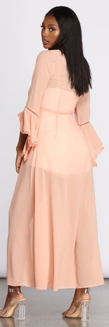 Gypsy Queen Chiffon Bell Sleeve Duster for 2023 festival outfits, festival dress, outfits for raves, concert outfits, and/or club outfits