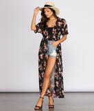 Flowy Floral Kimono Sleeve Duster for 2023 festival outfits, festival dress, outfits for raves, concert outfits, and/or club outfits