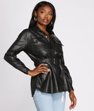 Tunnel Vision Faux Leather Button Up Jacket helps create the best summer outfit for a look that slays at any event or occasion!