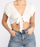 With fun and flirty details, Tied Down Flutter Sleeve Tie Front Top shows off your unique style for a trendy outfit for the summer season!