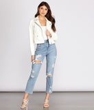 Edgy Chic Faux Leather Moto Jacket for 2023 festival outfits, festival dress, outfits for raves, concert outfits, and/or club outfits