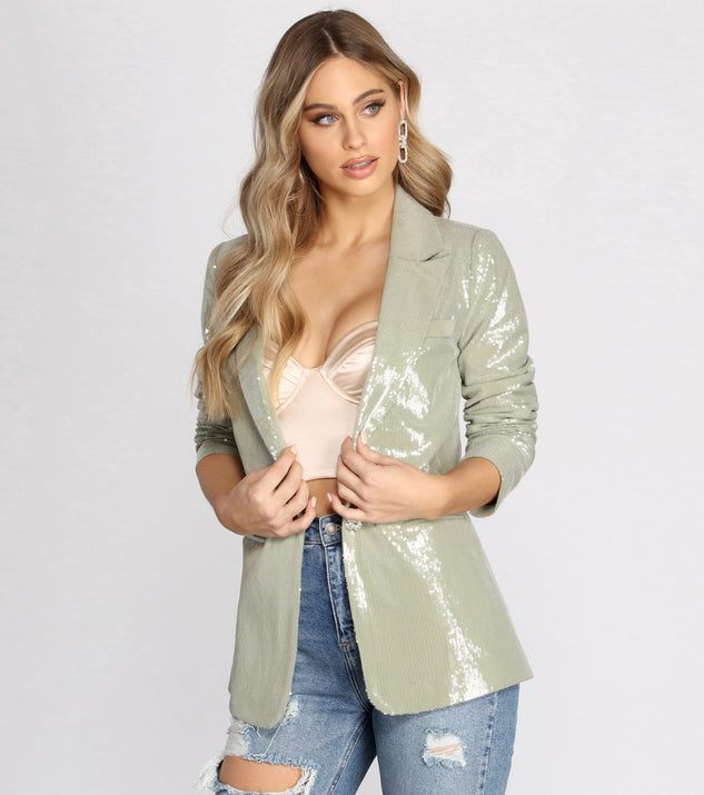 Sequins Are Forever Sage Blazer helps create the best summer outfit for a look that slays at any event or occasion!