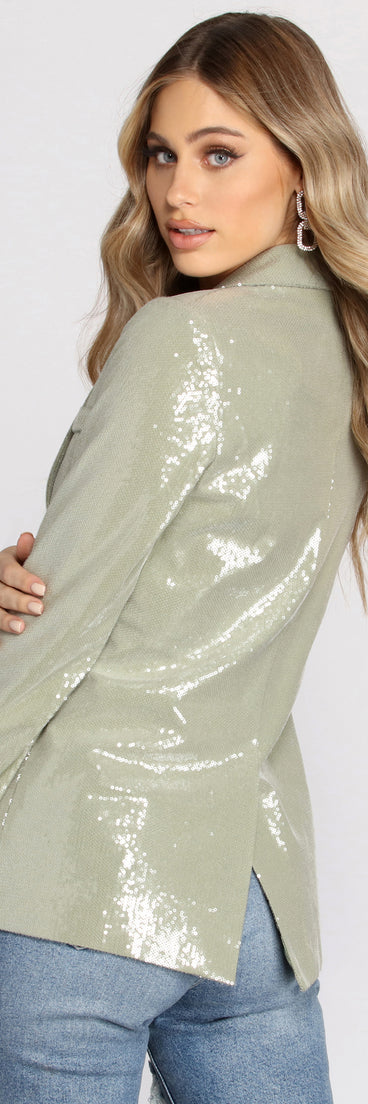 Sequins Are Forever Sage Blazer helps create the best summer outfit for a look that slays at any event or occasion!