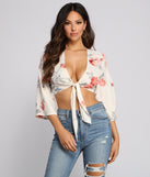 Boho Beauty Floral Tie Front Top is a trendy pick to create 2023 festival outfits, festival dresses, outfits for concerts or raves, and complete your best party outfits!
