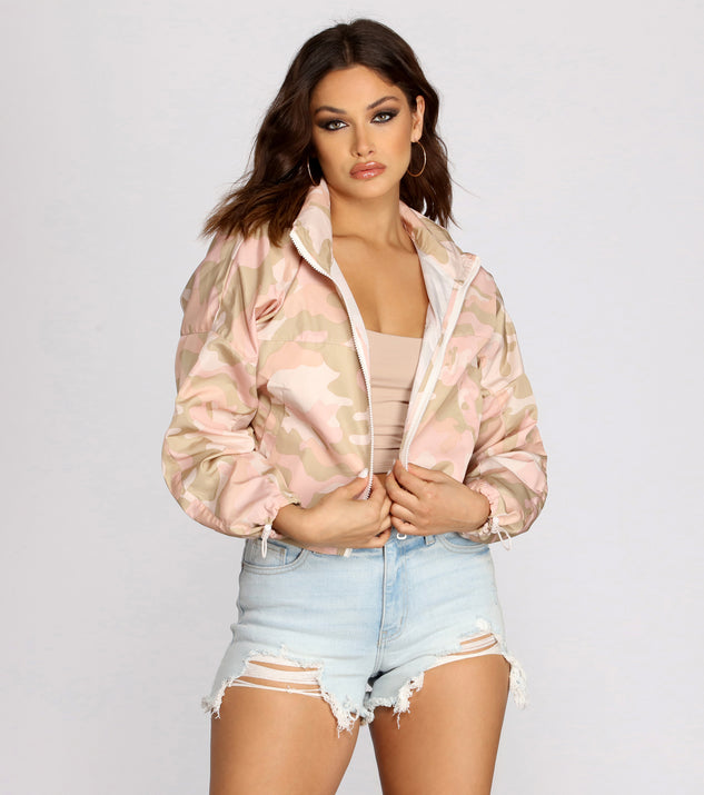 Camo Chick Nylon Cropped Jacket helps create the best summer outfit for a look that slays at any event or occasion!