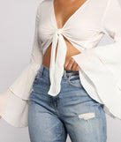 Woven Tie Front Bell Sleeve Crop Top