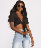 With fun and flirty details, Chiffon Cap Sleeve Tie Front Crop Top shows off your unique style for a trendy outfit for the summer season!