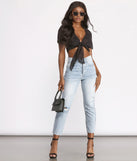 With fun and flirty details, Chiffon Cap Sleeve Tie Front Crop Top shows off your unique style for a trendy outfit for the summer season!