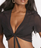 With fun and flirty details, Chiffon Cap Sleeve Tie Front Crop Top shows off your unique style for a trendy outfit for the summer season!