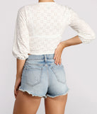 With fun and flirty details, Summer Day Eyelet Tie Front Top shows off your unique style for a trendy outfit for the summer season!