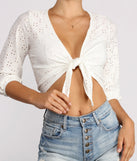 With fun and flirty details, Summer Day Eyelet Tie Front Top shows off your unique style for a trendy outfit for the summer season!