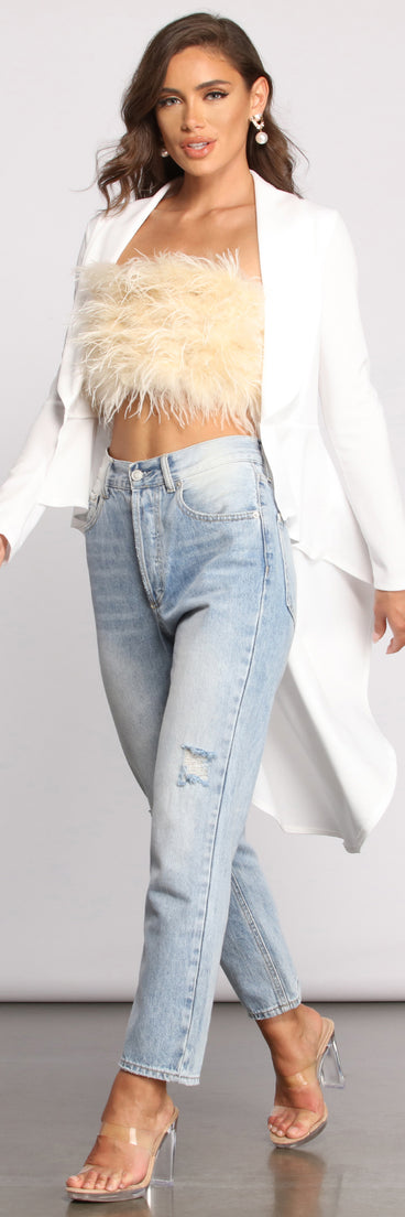 First In Class Peplum High Low Jacket helps create the best summer outfit for a look that slays at any event or occasion!