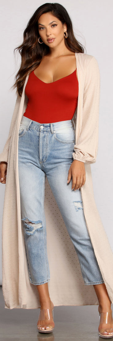 Dotted Devotion Belted Long Duster helps create the best summer outfit for a look that slays at any event or occasion!