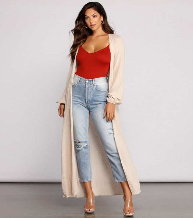Dotted Devotion Belted Long Duster helps create the best summer outfit for a look that slays at any event or occasion!