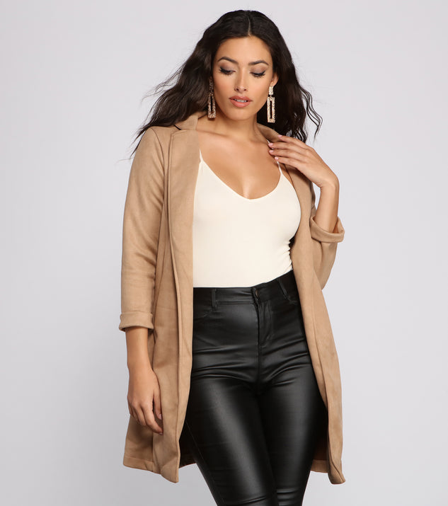 Faux Suede Sophistication Longline Blazer helps create the best summer outfit for a look that slays at any event or occasion!