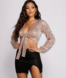 Fab Sequin Tie Front Top creates the perfect New Year’s Eve Outfit or new years dress with stylish details in the latest trends to ring in 2023!