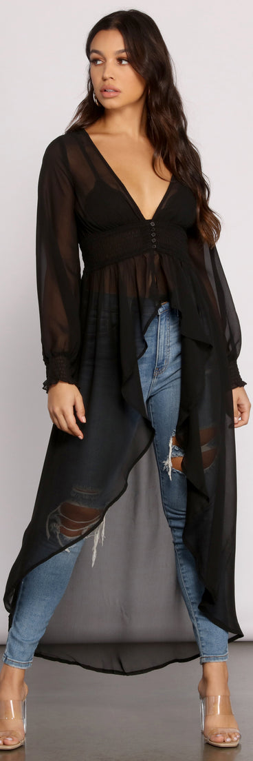 The trendy Effortless Beauty Chiffon High Low Top is the perfect pick to create a holiday outfit, new years attire, cocktail outfit, or party look for any seasonal event!