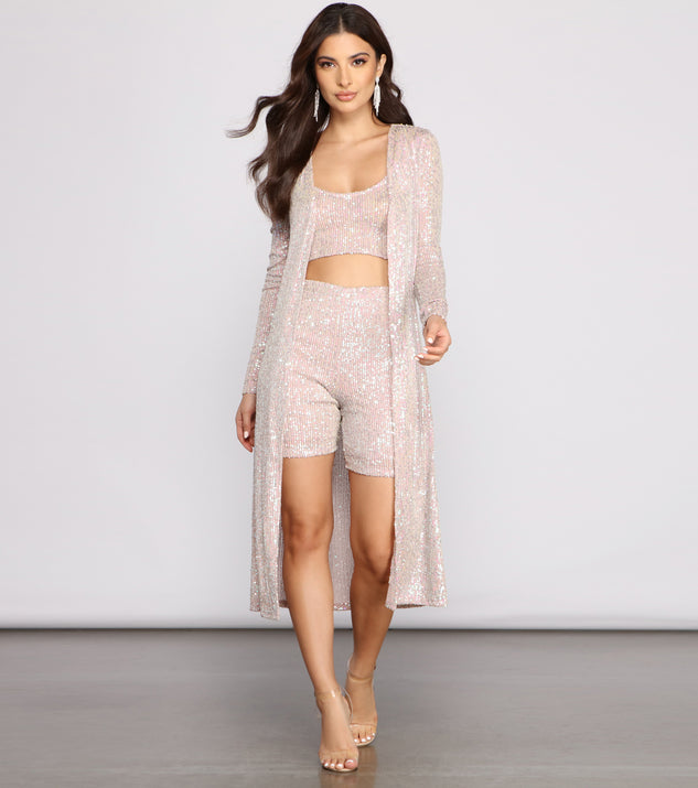 Sassy In Sequins Long Sleeve Duster helps create the best summer outfit for a look that slays at any event or occasion!