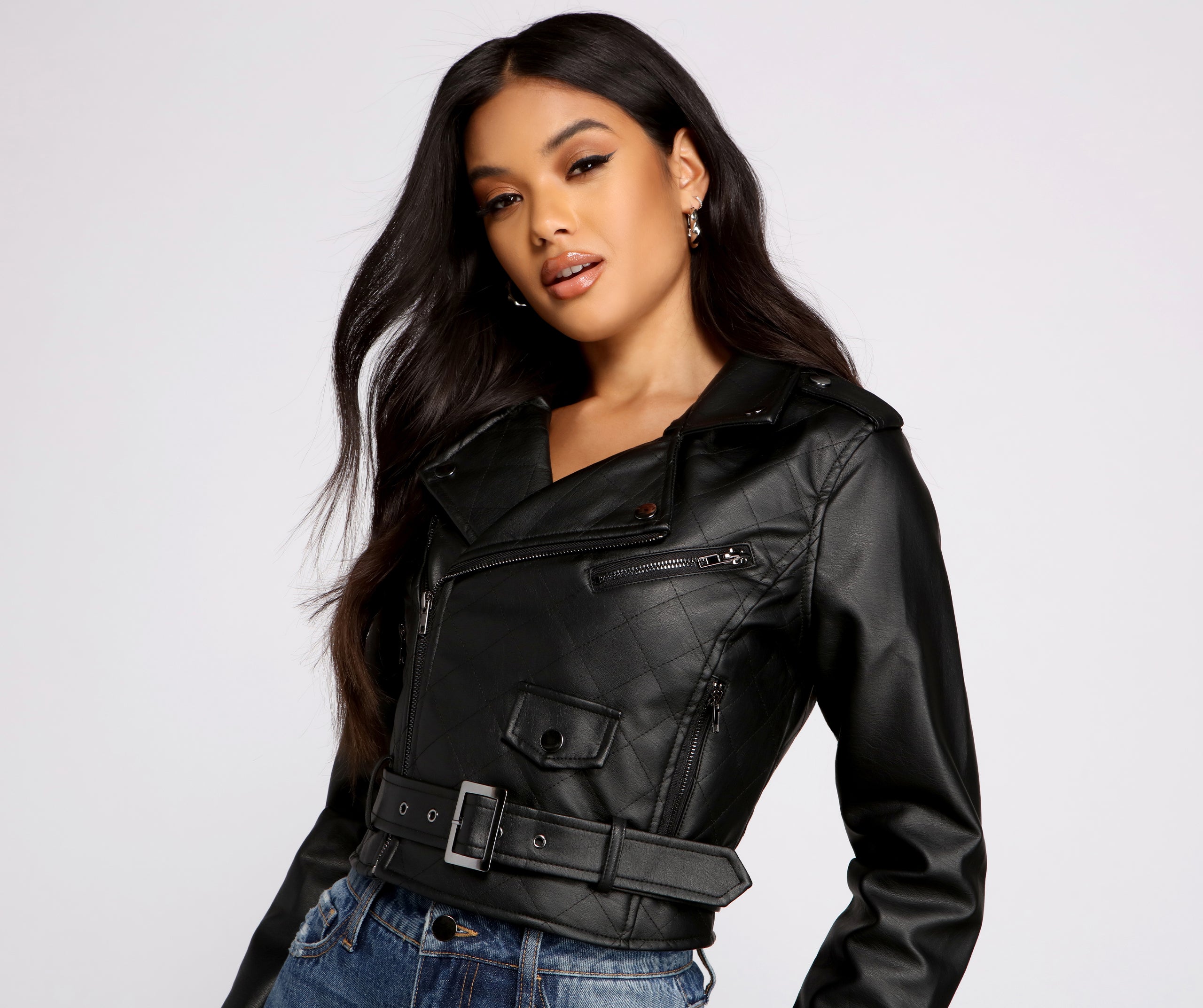 Edgy Glam Faux Leather Quilted Moto | Windsor