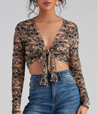 With fun and flirty details, Flirty Floral Lace Tie Front Crop Top shows off your unique style for a trendy outfit for the summer season!