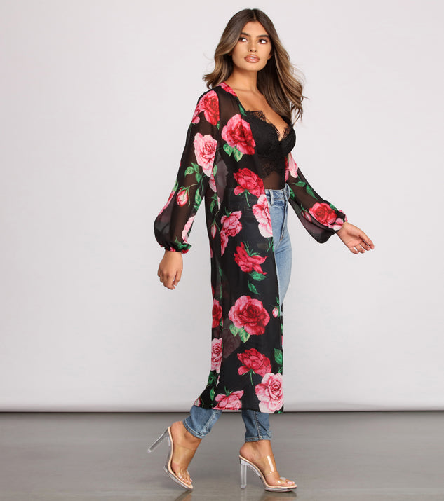 Romantic Vibes Rose Printed Duster helps create the best summer outfit for a look that slays at any event or occasion!
