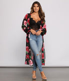 Romantic Vibes Rose Printed Duster helps create the best summer outfit for a look that slays at any event or occasion!