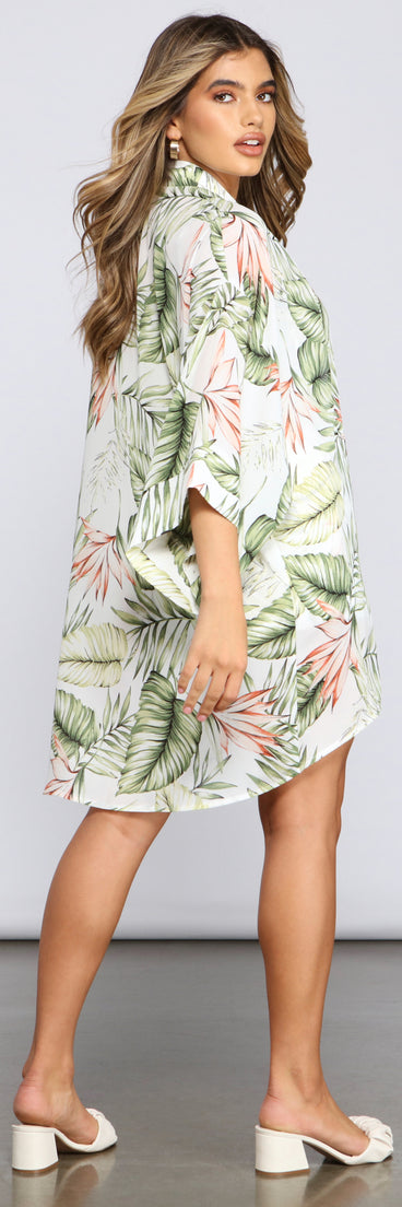 Vacay On My Mind Tropical Print Kimono for 2023 festival outfits, festival dress, outfits for raves, concert outfits, and/or club outfits