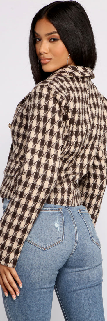 Poised and Professional Houndstooth Cropped Blazer helps create the best summer outfit for a look that slays at any event or occasion!