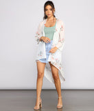 Flirty And Floral High Low Chiffon Kimono for 2023 festival outfits, festival dress, outfits for raves, concert outfits, and/or club outfits