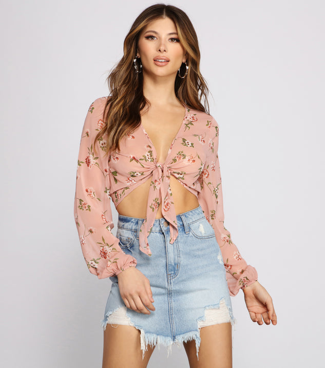 With fun and flirty details, Stunning Beauty Floral Chiffon Tie-Front Top shows off your unique style for a trendy outfit for the summer season!
