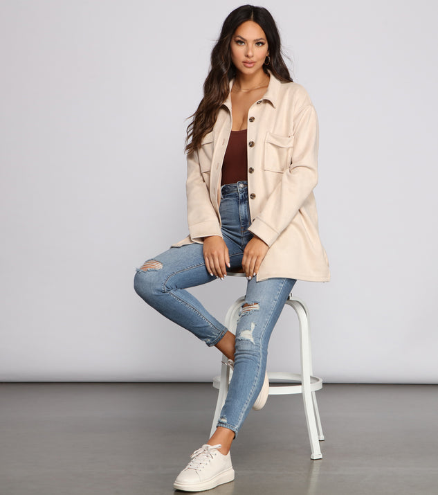 The trendy So Smooth Faux Suede Shacket is the perfect pick to create a holiday outfit, new years attire, cocktail outfit, or party look for any seasonal event!