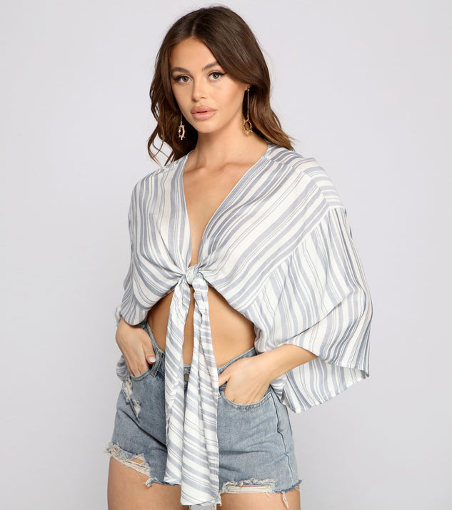 With fun and flirty details, Casual Moment Striped Tie Front Top shows off your unique style for a trendy outfit for the summer season!