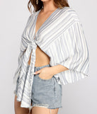 With fun and flirty details, Casual Moment Striped Tie Front Top shows off your unique style for a trendy outfit for the summer season!