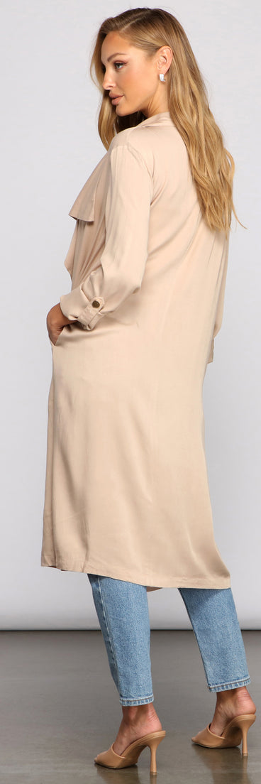 Sophisticated Style Twill Trench Jacket helps create the best summer outfit for a look that slays at any event or occasion!