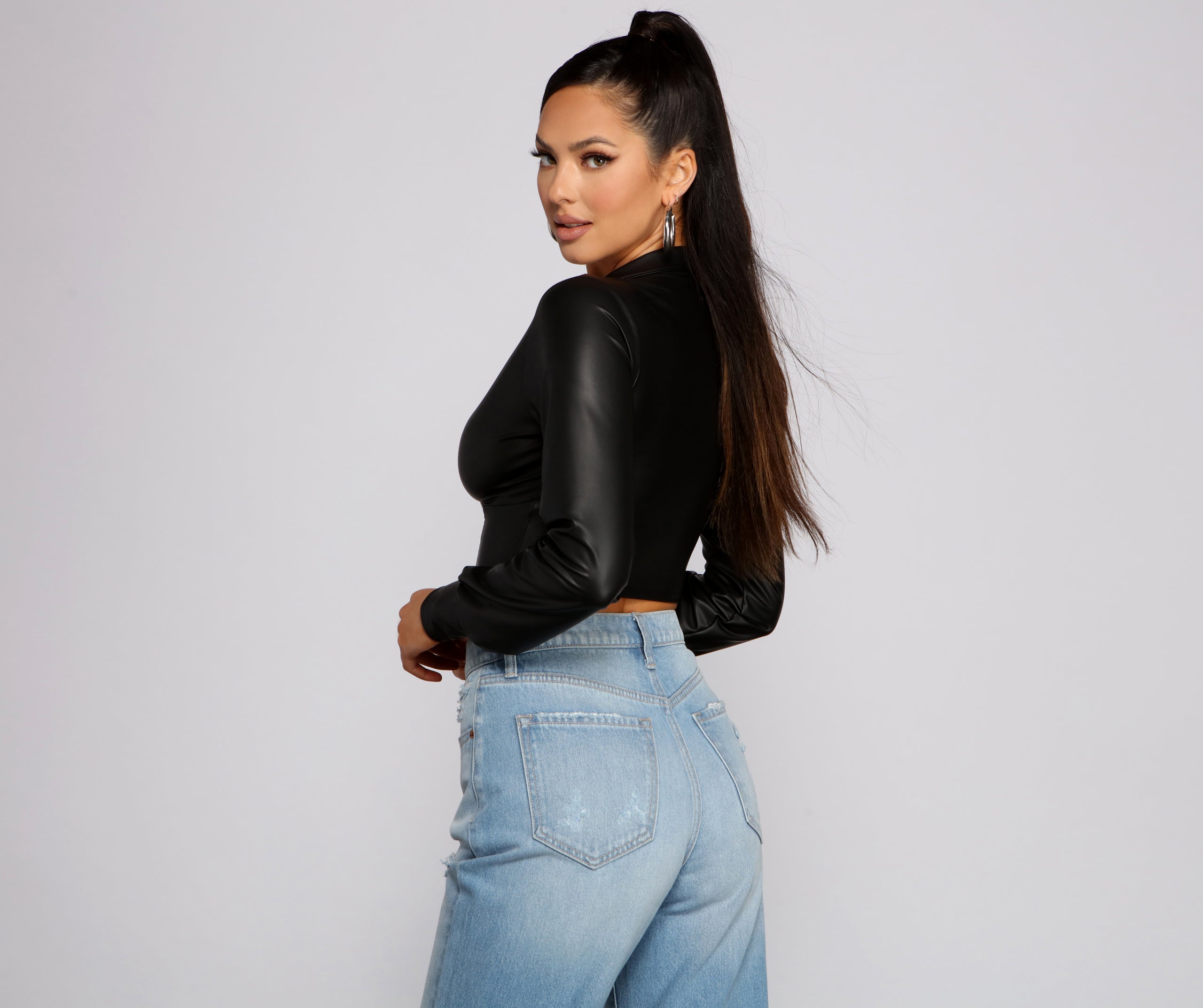 An Edgy Vibe Faux Leather Crop Top | Windsor
