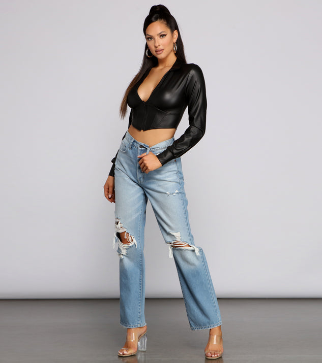 An Edgy Vibe Faux Leather Crop Top | Windsor An Edgy Vibe Faux Leather Crop Top | Windsor