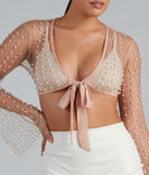 Glowing Glam Pearl Tie Front Top is a trendy pick to create 2023 festival outfits, festival dresses, outfits for concerts or raves, and complete your best party outfits!
