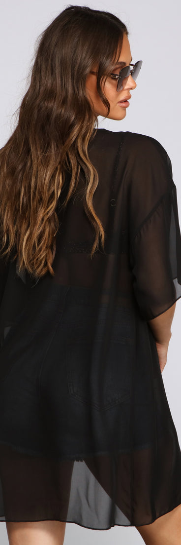 Sheer Essentials Basic Chiffon Kimono for 2023 festival outfits, festival dress, outfits for raves, concert outfits, and/or club outfits