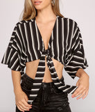 With fun and flirty details, Stylishly Striped Tie Front Crop Top shows off your unique style for a trendy outfit for the summer season!