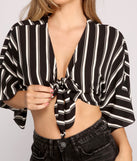 With fun and flirty details, Stylishly Striped Tie Front Crop Top shows off your unique style for a trendy outfit for the summer season!