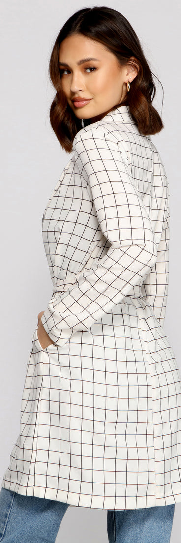 Classic Window Pane Trench Coat helps create the best summer outfit for a look that slays at any event or occasion!
